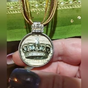 Crown Glass Cabochon Music Pendant Necklace